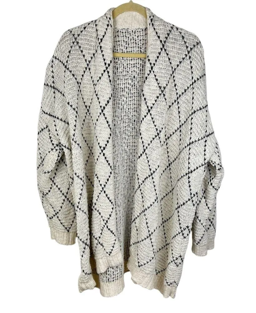 Eileen Fisher Diamond Kimono Cardigan L/XL Soft White and Black Organic Cotton - Image 2