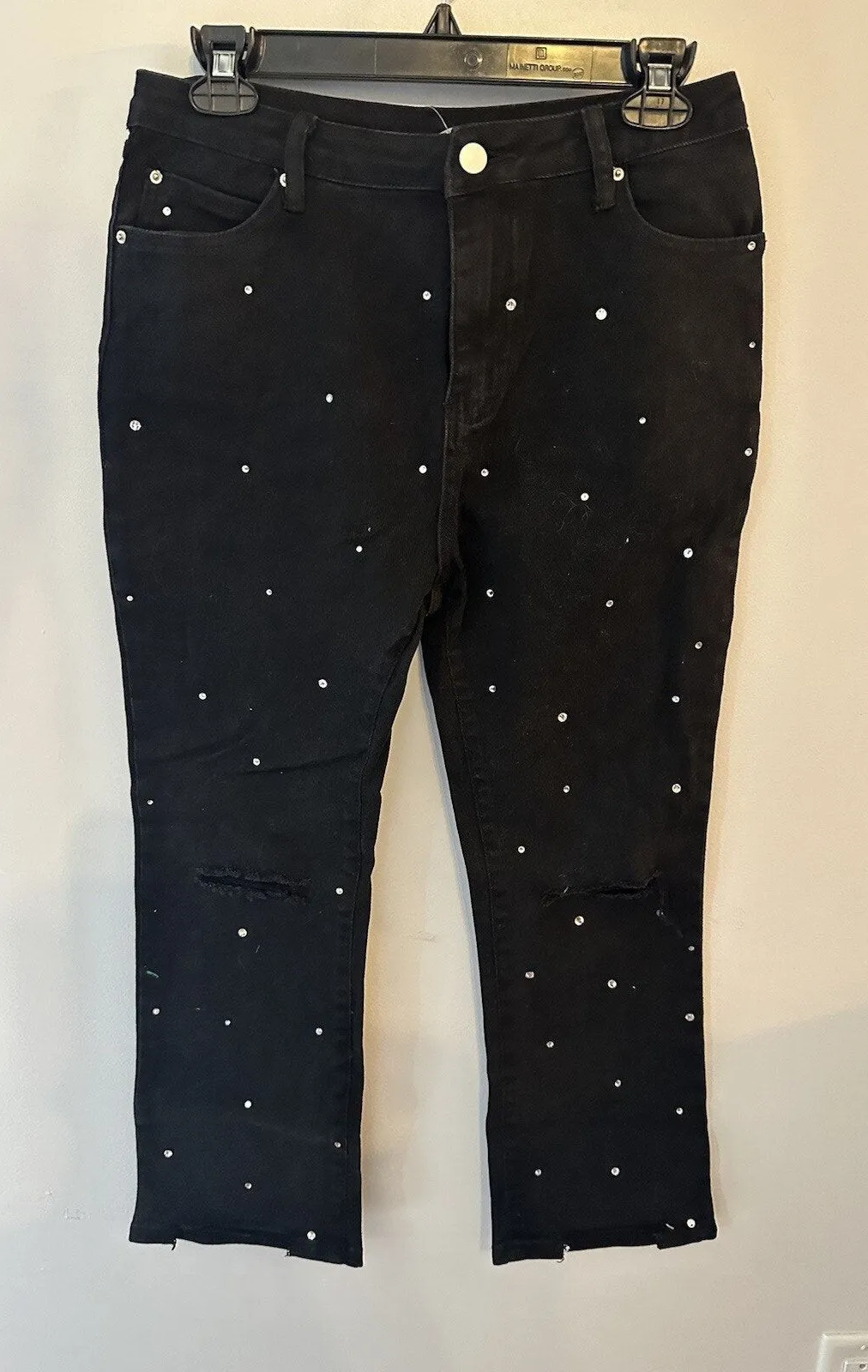 Blue B Collection Black Cropped Jeans Rhinestones Womens Size Large Stretch NEW - Image 1