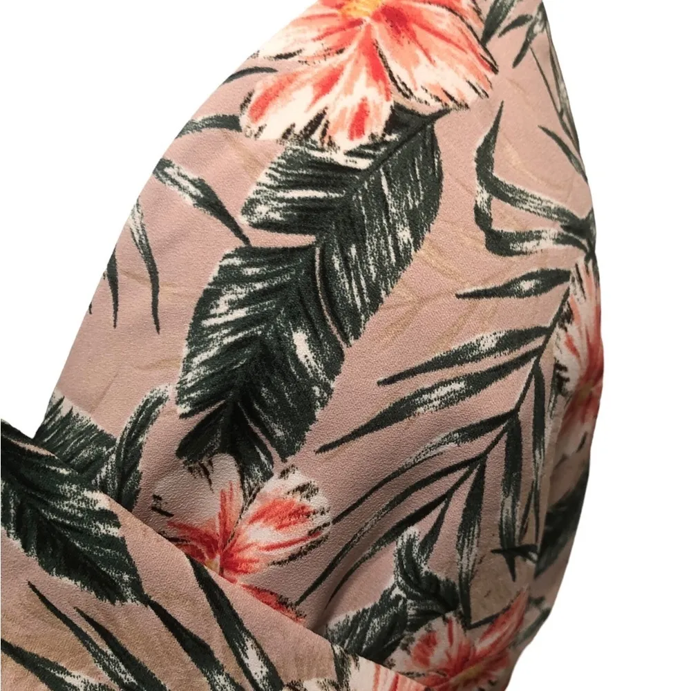 VTG Y2K Hawaiian Print Wrap Style Crop Top M Smock Back Floral Ruffles - Image 2