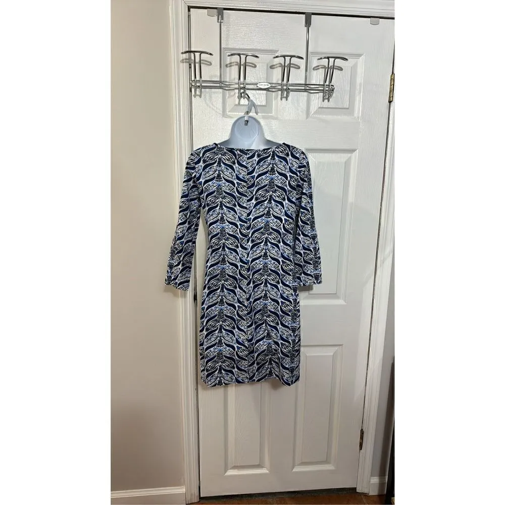 Lilly Pulitzer Pima Cotton Shift Dress Blue Mermaid's Tail 3/4 Sleeve size XS - Image 2