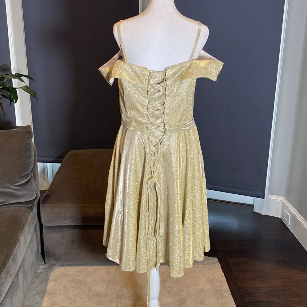 Women’s Off the Shoulder Short Gold Dress Corset Back Party Prom Size 12 NWOT - Image 4