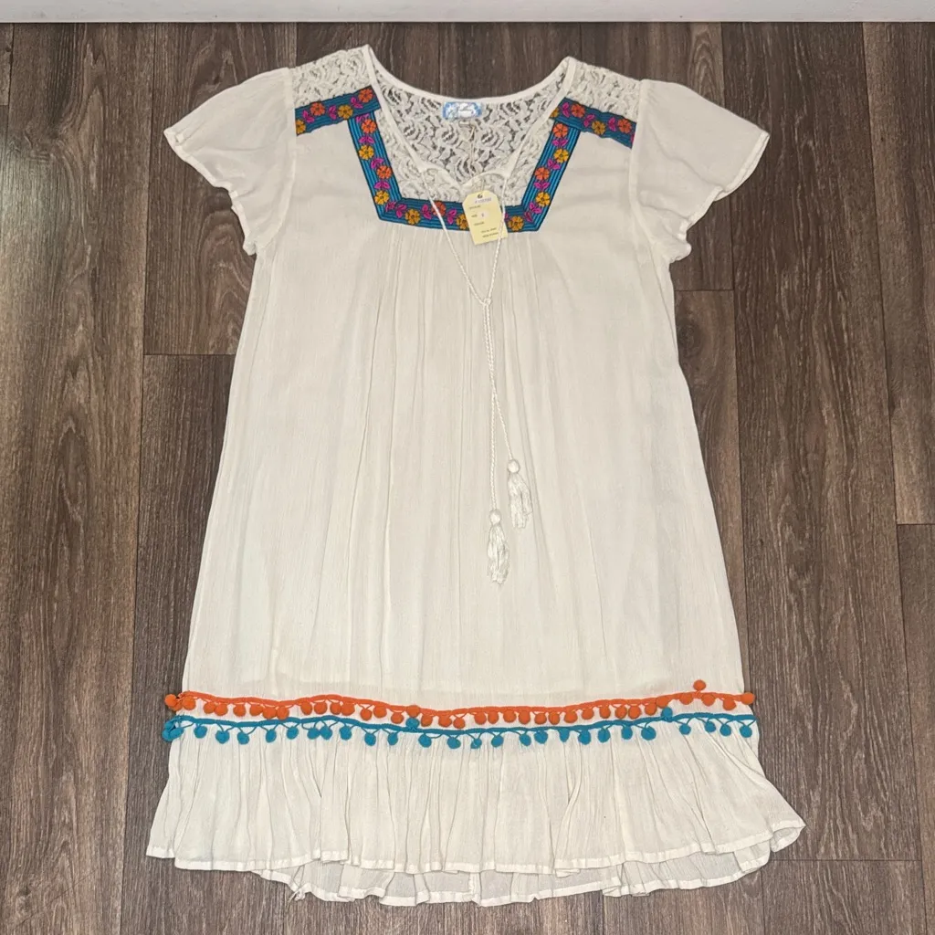 J Glee Elegant Bohemian Cream Embroidered LaceDress with Tie Women’s Small White - Image 13