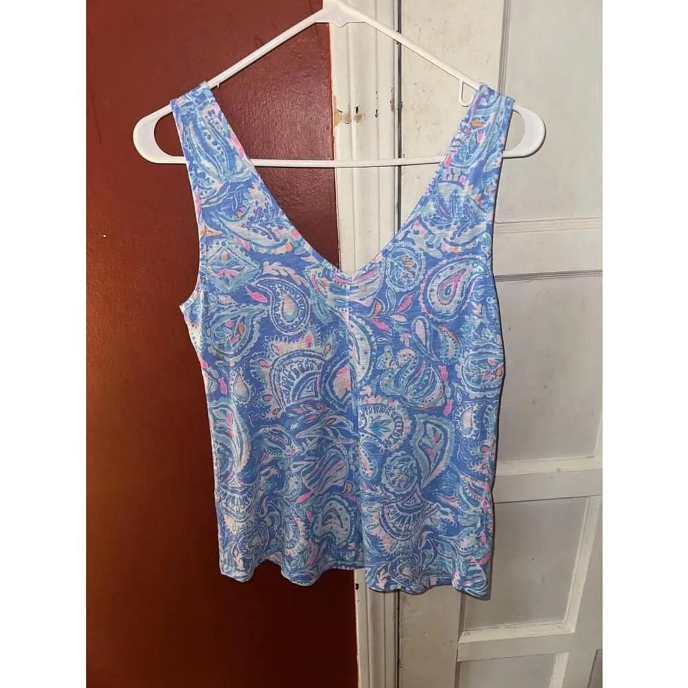 Lilly Pulitzer Gigi Tank Top Zanzibar Blue Fish Kiss Pink Small - Image 9
