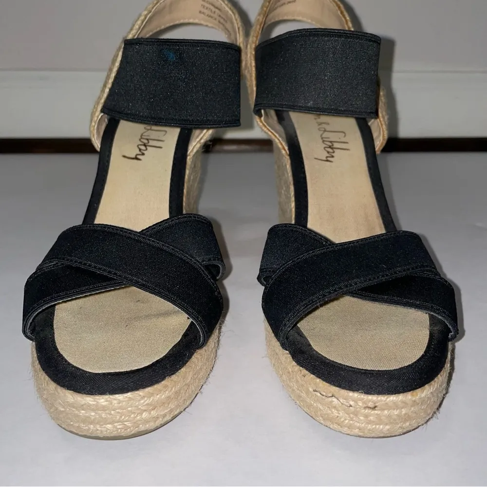 San & Libby Espadrille Wedge Sandals Black Strappy Women's Size 8 - Image 4
