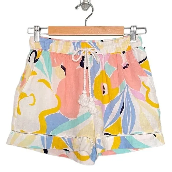 Rachel Zoe Linen Shorts Pastel Abstract Floral Pull-On Shorts Women’s Size Small - Image 2