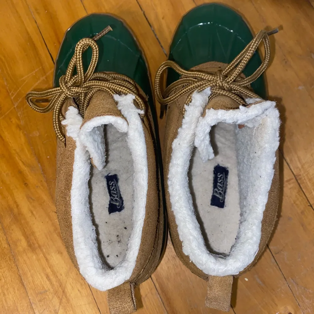 Bass Tamarack Rain Moccasin Shoes Womens Size 8 Green/Brown Leather Rubber Brown - Image 7