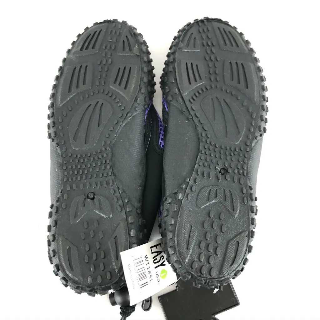 Easy USA Womens Water Shoes Slip On Mesh Drawstring Purple Black Size 6 - Image 4