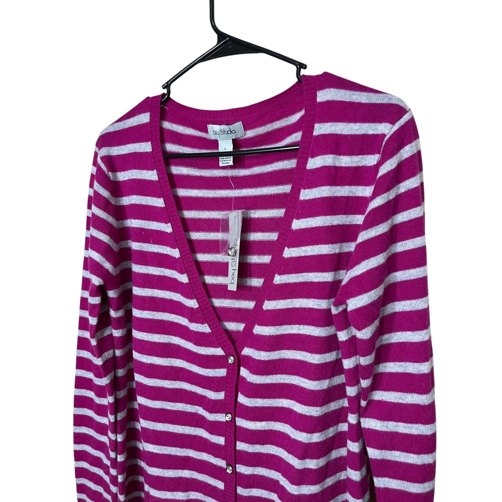 Bay Studio Striped 100% Cashmere Cardigan Sweater L Long Sleeve Button Down New Purple Size L - Image 2