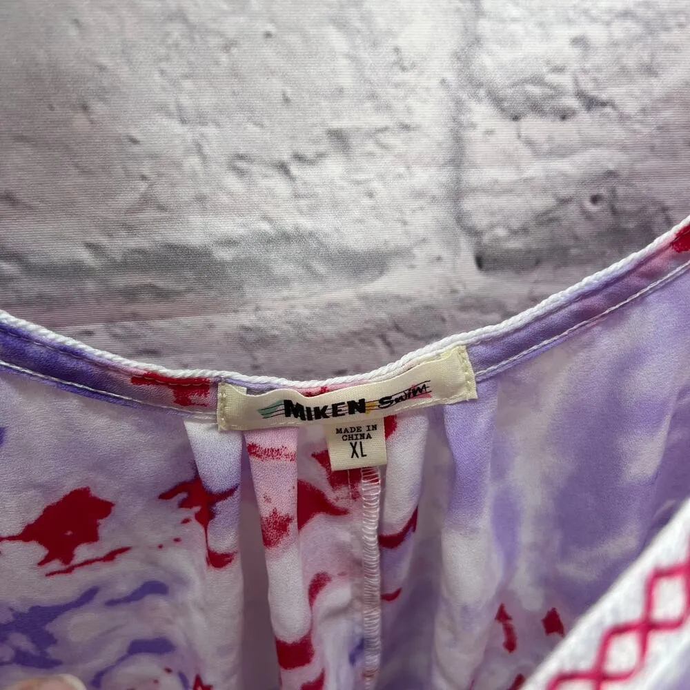 Miken Juniors Drop Waist Tie Dye Printed Pom Pom Swim Cover Up Violet Size XL Purple - Image 4