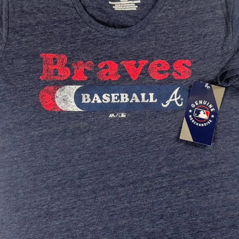 MLB Atlanta Braves Women's Short Sleeve Scoop Neck T-Shirt in Navy, Medium - Image 2