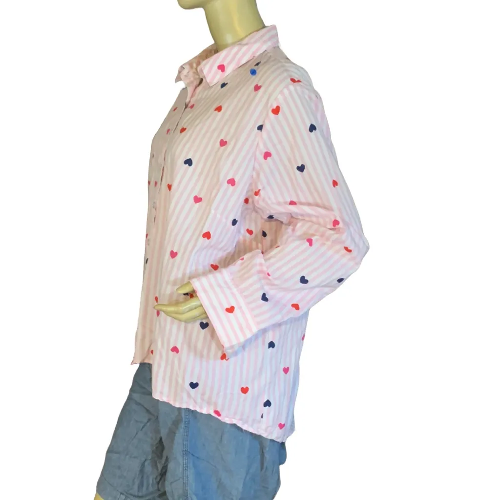 WOMAN WITHIN PINK STRIPED & HEART PRINT COTTON BLEND BUTTON DOWN SHIRT (18/20) - Image 5
