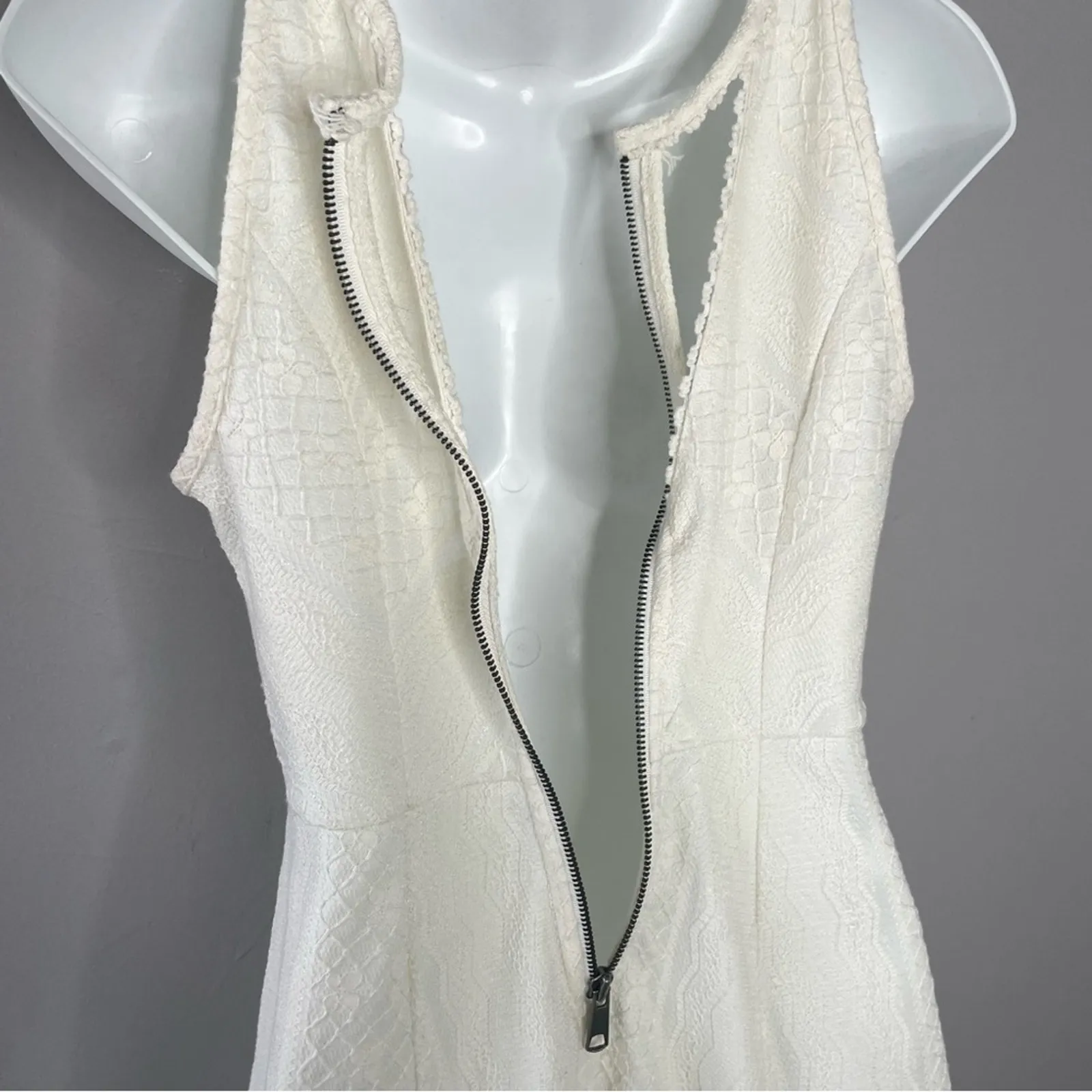 FREE PEOPLE White Mini Dress Womens 2 Bridal Wedding Spring Lace Honeymoon Date - Image 7