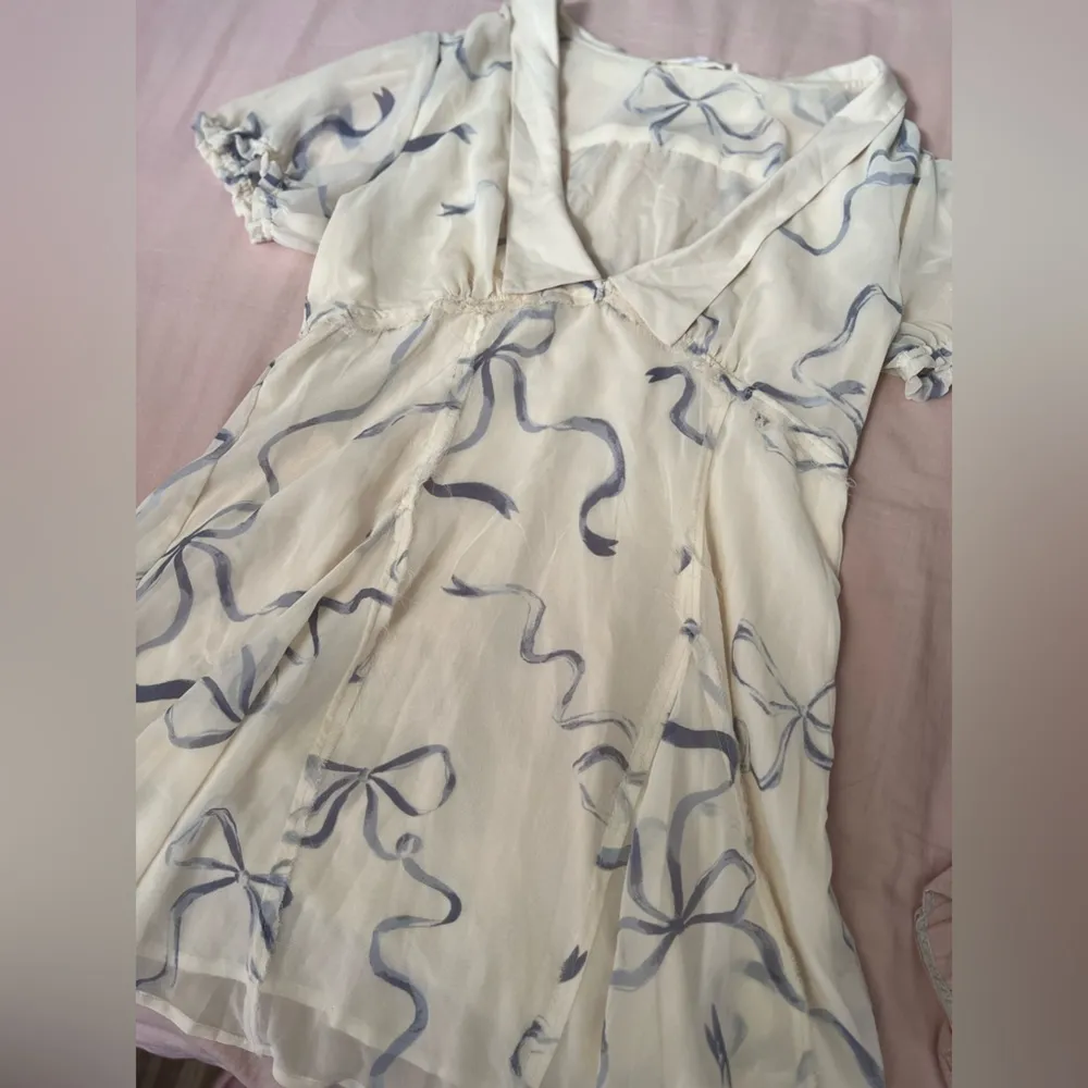 Kimchi Blue White Dress with Blue Ribbon Pattern - Image 3