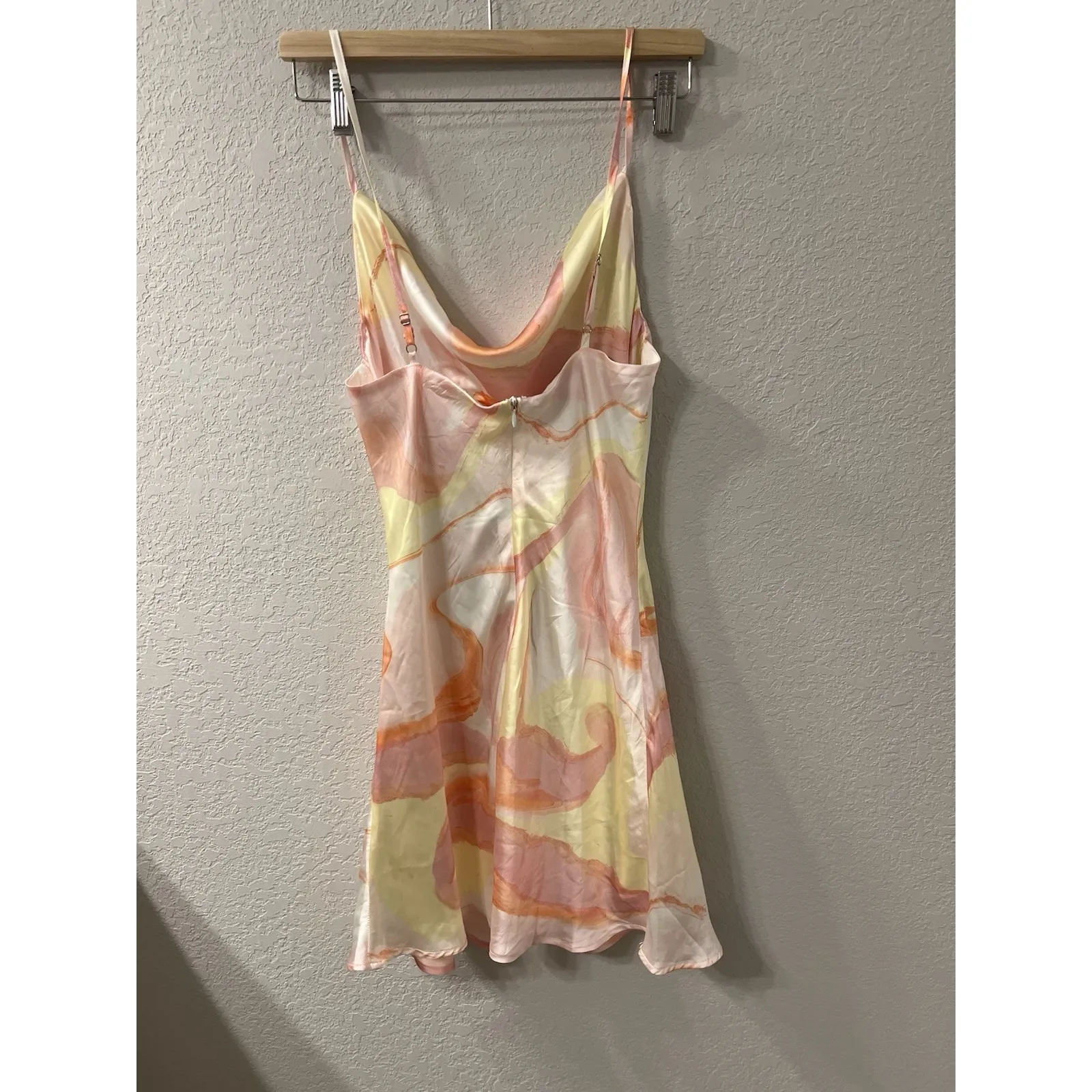 Olia Psychedelic Swirl Print Mini Satin Slip Dress Spaghetti Strap Pink/yellow M Size M - Image 2