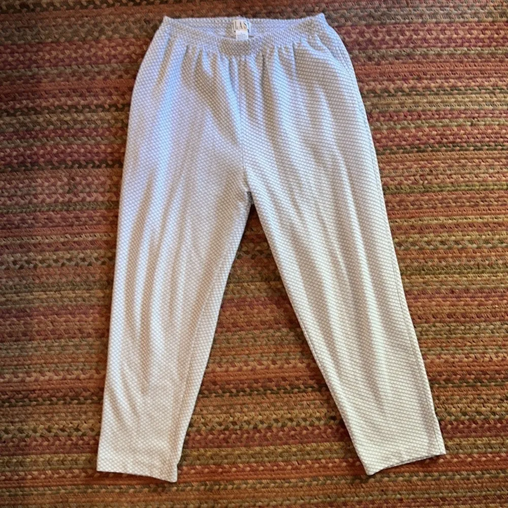 VINTAGE BLAST BLUE FISHNET PATTERN ELASTIC PULL ON CASUAL PANTS Size L - Image 2