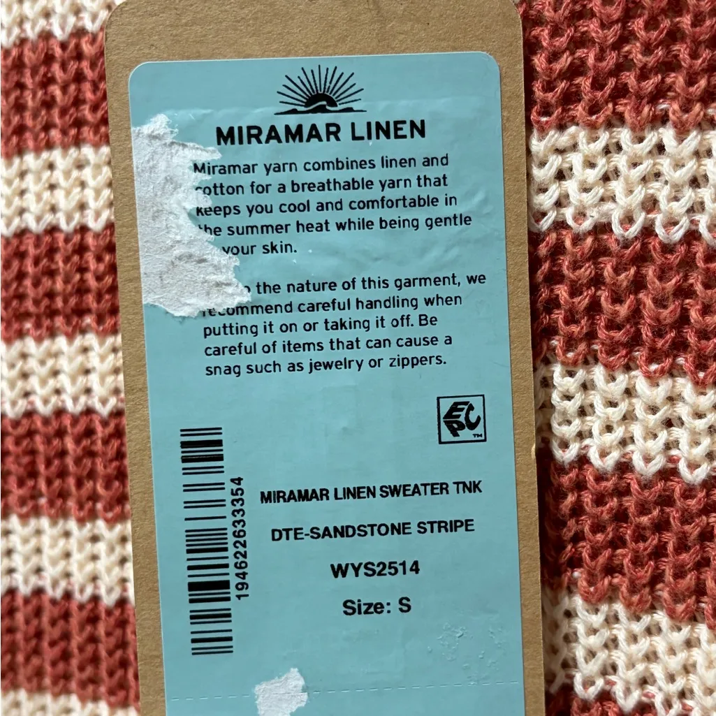 Faherty Miramar Linen Sweater Tank NWT size Small in Sandstone Stripe Sleeveless - Image 5