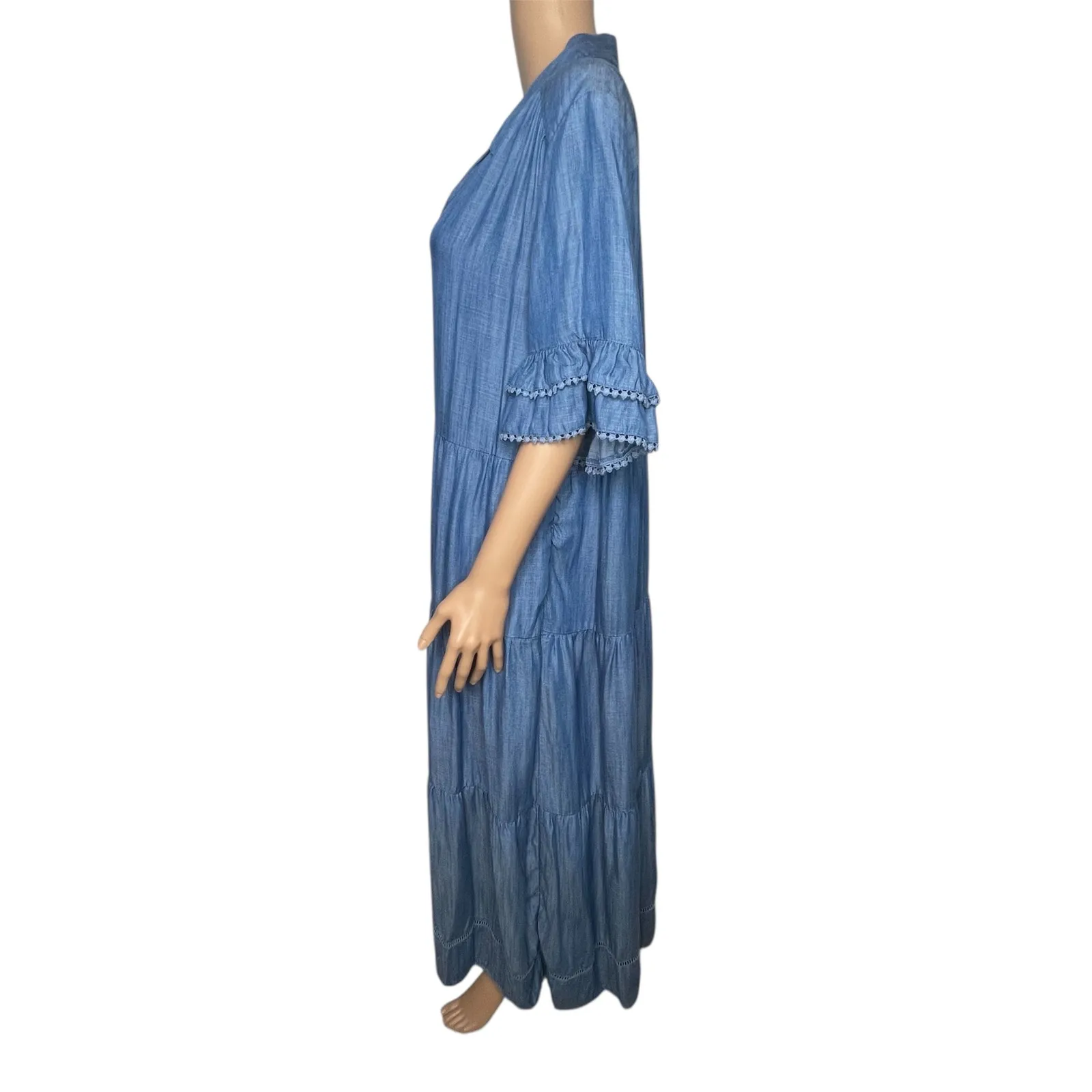 Chico's Tiered Tencel Maxi Dress Blue size 3 US 16 Sundress - Image 6