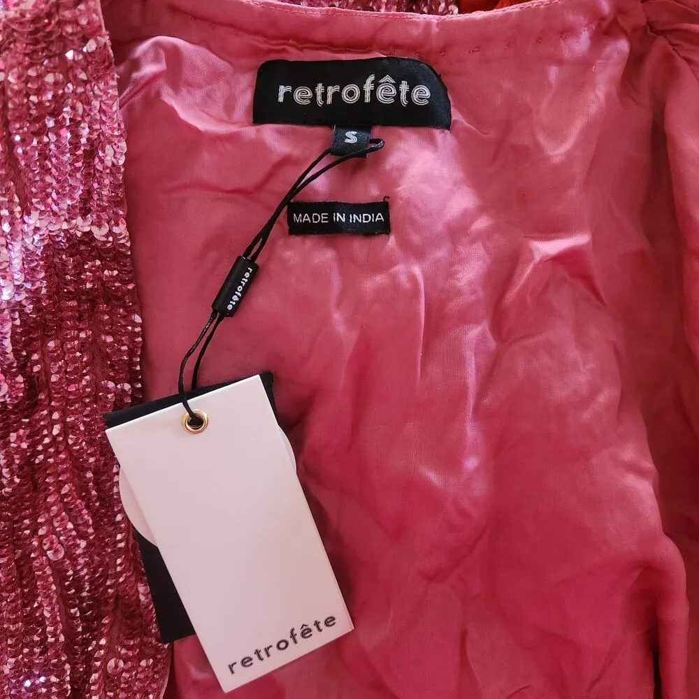 Retrofete Gabrielle Robe Dress in Pastel Pink Sequins Size Small NWT Long Sleeve - Image 10