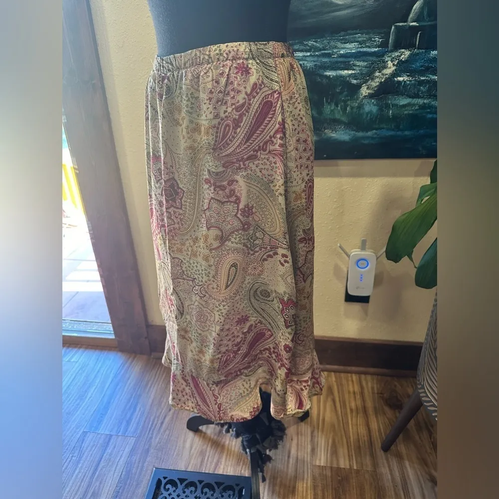 EUC THE PICKET FENCE DAMASK SKIRT WITH A BOTTOM RUFFLE ANKLE LEIGHT SZ M Brown Size M - Image 7