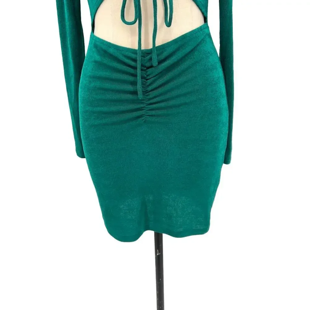Princess Polly Kylie Mini Dress Forest Green Cut-Out‎ Ruched Bodycon Size US 8 - Image 6