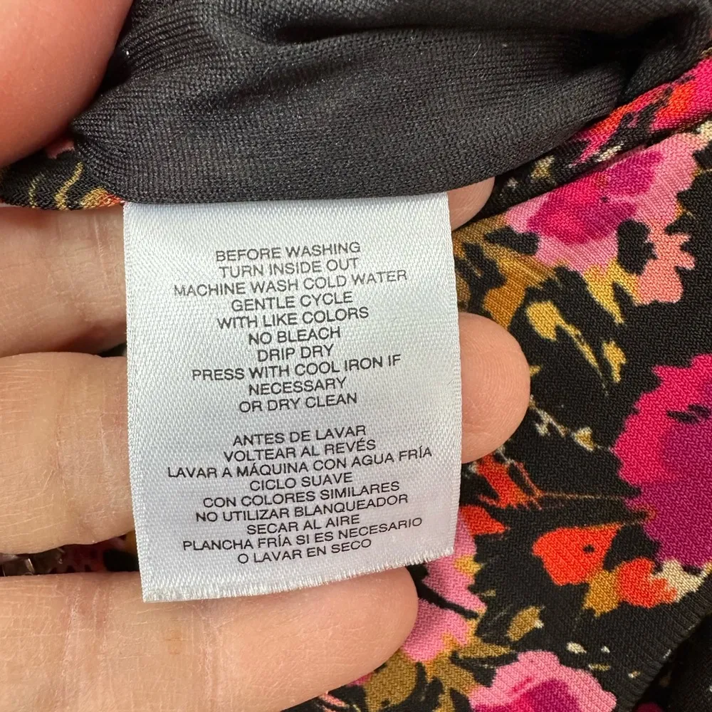 Anne Klein Faux Wrap Dress, Knee
Length, Drape Sleeves, Keyhole, Floral, Sz L - Image 3