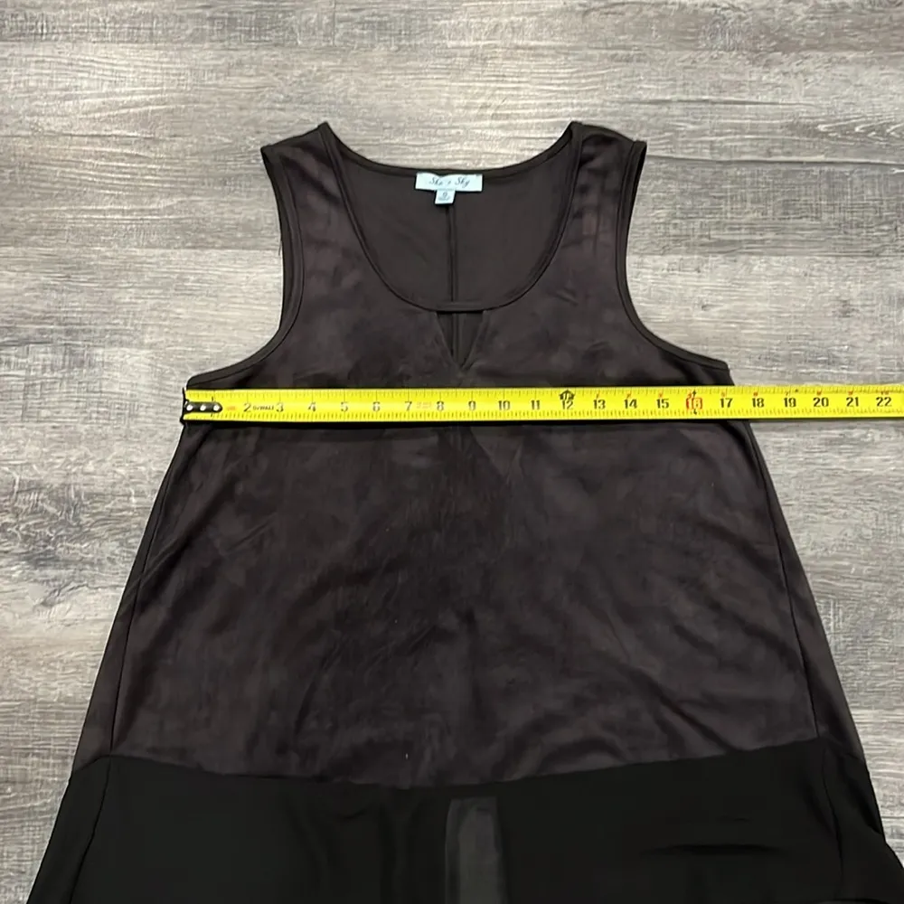 Anthropologie NWOT She + Sky faux black suede tank keyhole high low sheer hem S - Image 7