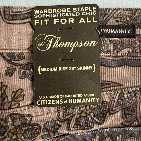 Citizens of Humanity Thompson Skinny Jeans Paisley Birch Corduroy Mid‎ Rise NWT - Image 6