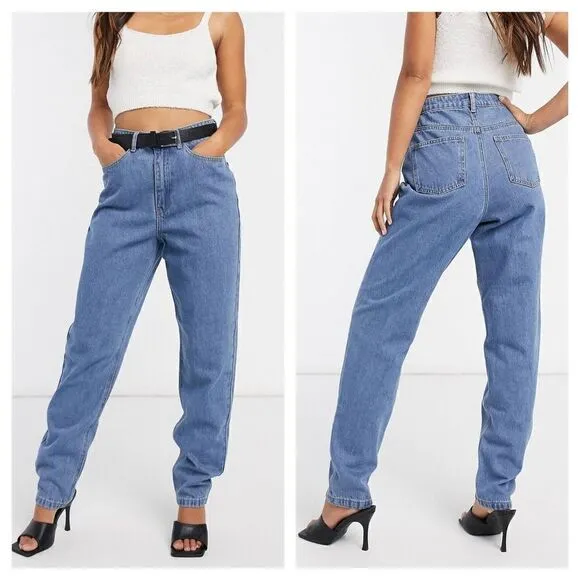 Missguided riot high waisted plain rigid mom jeans petite sz 2 - Image 2