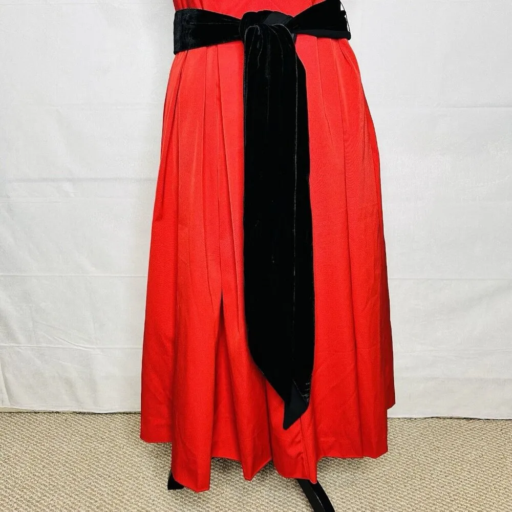 NWT J. Crew A-Line Velvet Sash Tie Red Black Party Dress Size 16 Spaghetti Strap - Image 5