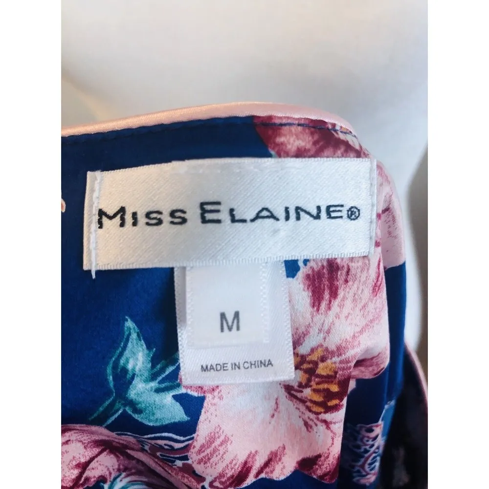 Miss Elaine Blue Floral Robe Caftan Mumu 1/4 Zip Long R4 Size M - Image 5