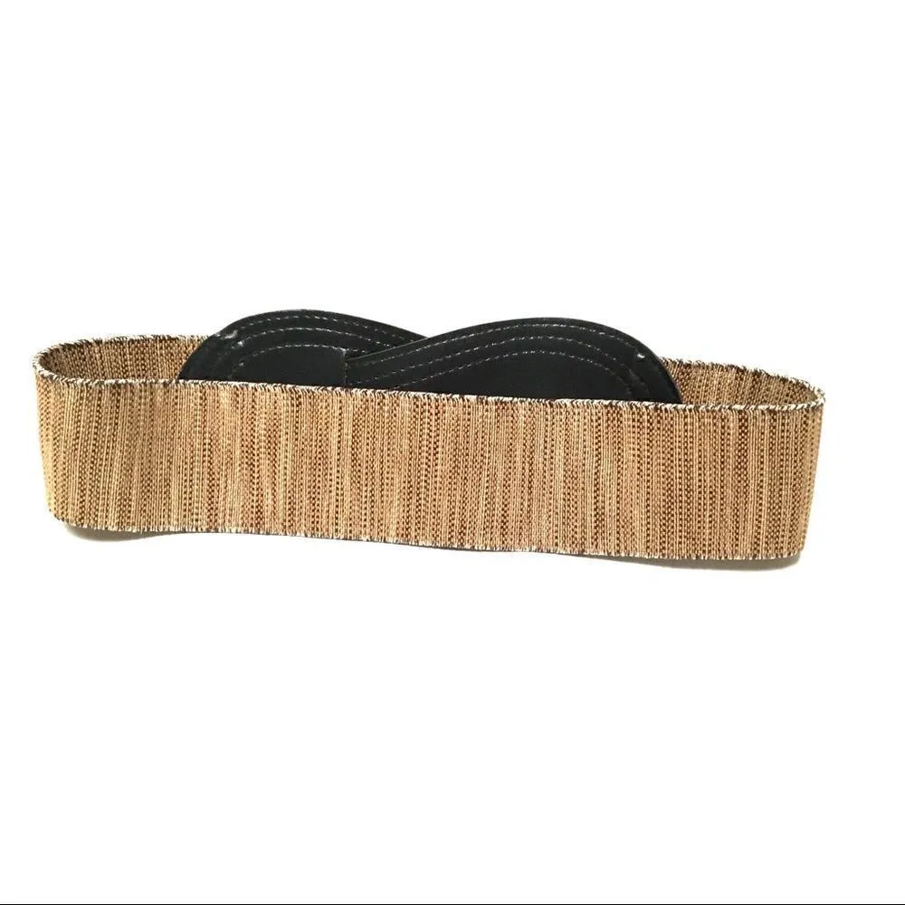 Faux leather stretch funky double snap wide belt OS Brown - Image 2