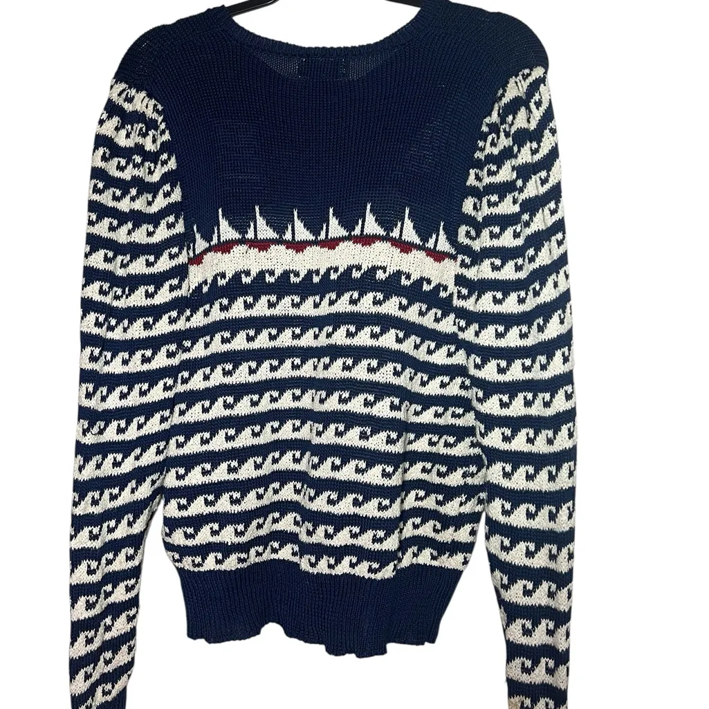 3 x $50 Vintage Nautical Navy Blue Knit Cardigan with Shell Buttons M Size M - Image 2