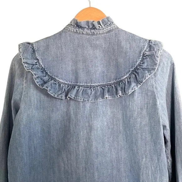 Paris Atelier & Other Stories Embroidered Western Denim Boho Shirt Womens Size 4 - Image 6