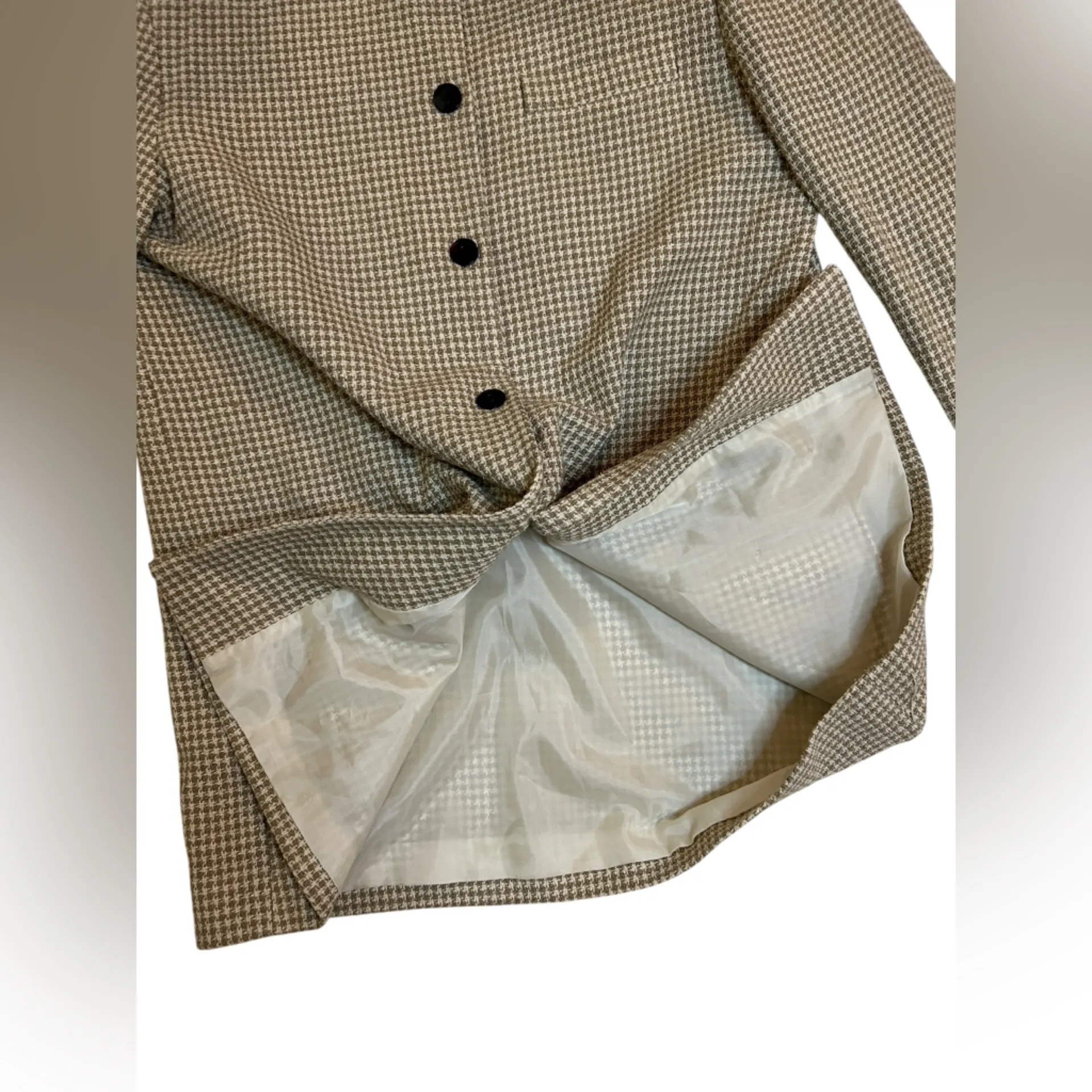 Vintage 90s Silks 100% Silk Houndstooth Blazer Skirt Suit Set Brown Beige Medium - Image 8