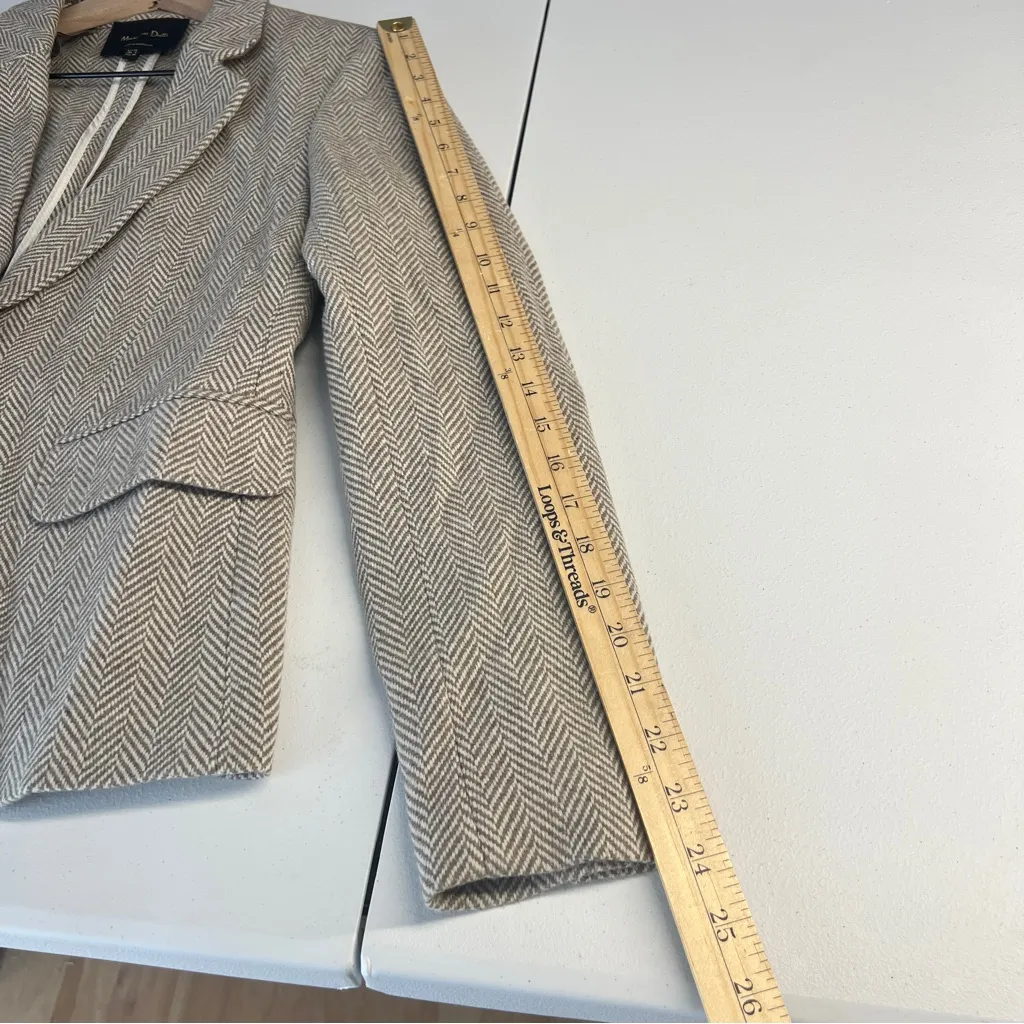 Massimo Dutti Women's Wool‎ Blend Herringbone 1 Button Blazer Tan White Size 6 - Image 15