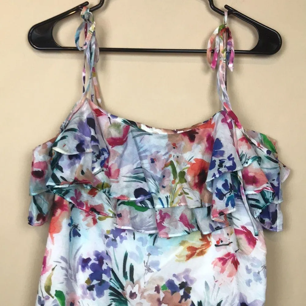Amanda Uprichard Women’s Floral Print Multicolor Ruffle Tie Straps Tank Blouse - Image 2
