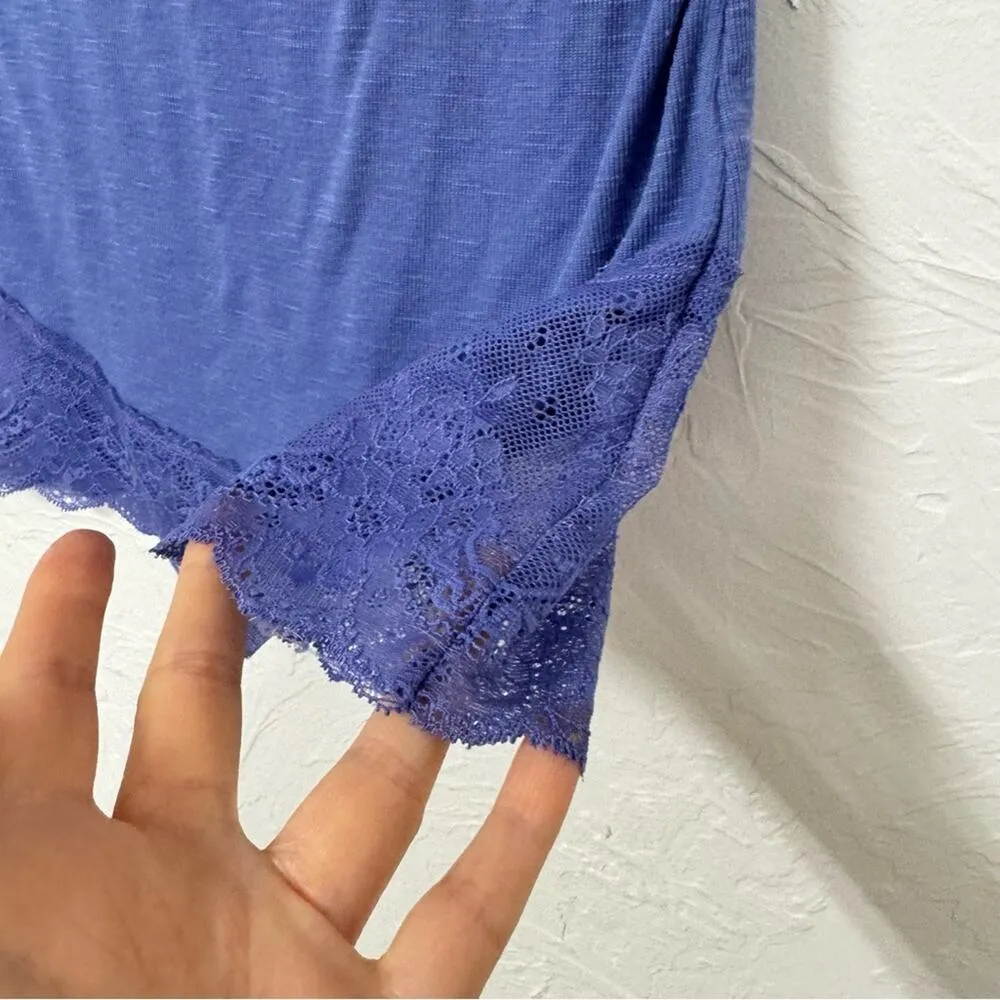 Free People Intimately Purplish Blue Short Sleeve Tee Shirt Womens XS Lace Trim - Image 5