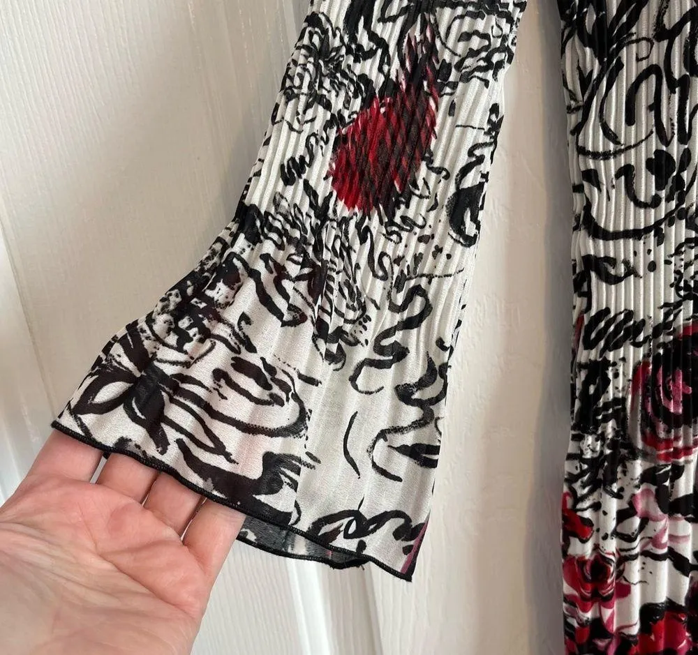 Nicola Tunic Women’s Sz 8 Floral Multicolor Bell Sleeves Pleated, chain accent Black - Image 7