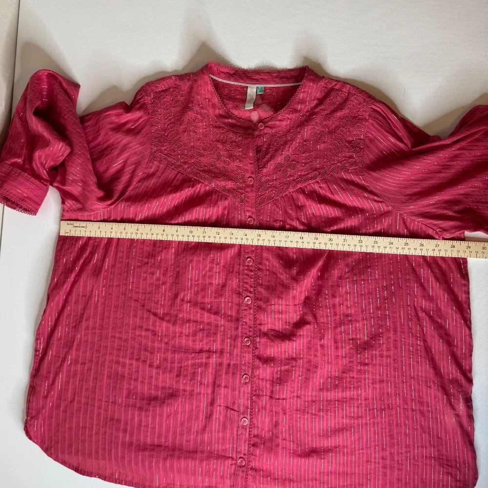 Pilcro Anthropologie Victoria Lace Blouse Sz 26W Metallic Stripe Top Boho Pink‎ - Image 13