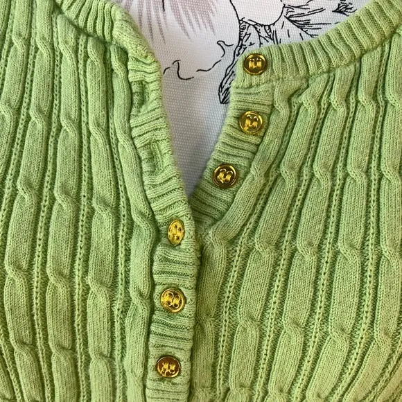 Karen Scott  green cable knit V neck button‎ sweater - Image 2