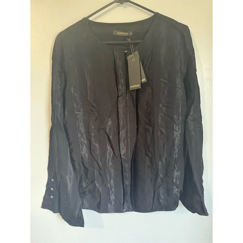 NEW Supertrash Designer black striped flare sleeve blouse sz 38 luxury European - Image 2