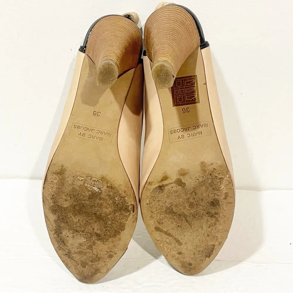 Marc by Marc Jacobs Size 36/5.5 Tan Black Toe Cap Sling Back Heel Shoes - Image 6