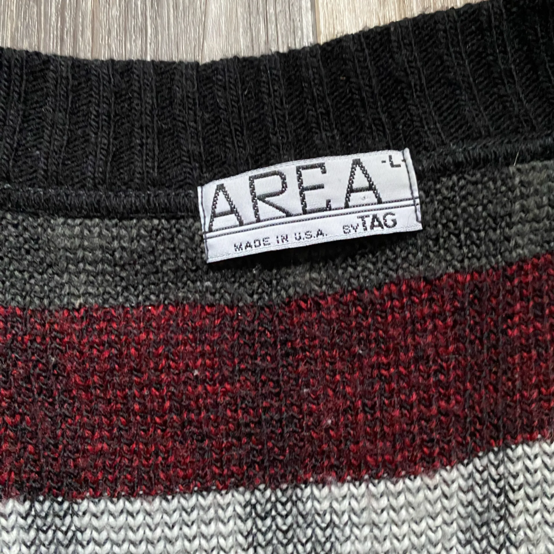 Vintage ‘90s Geometric Striped Chunky Knit Cardigan Large Heritage Academia Cozy Red - Image 3