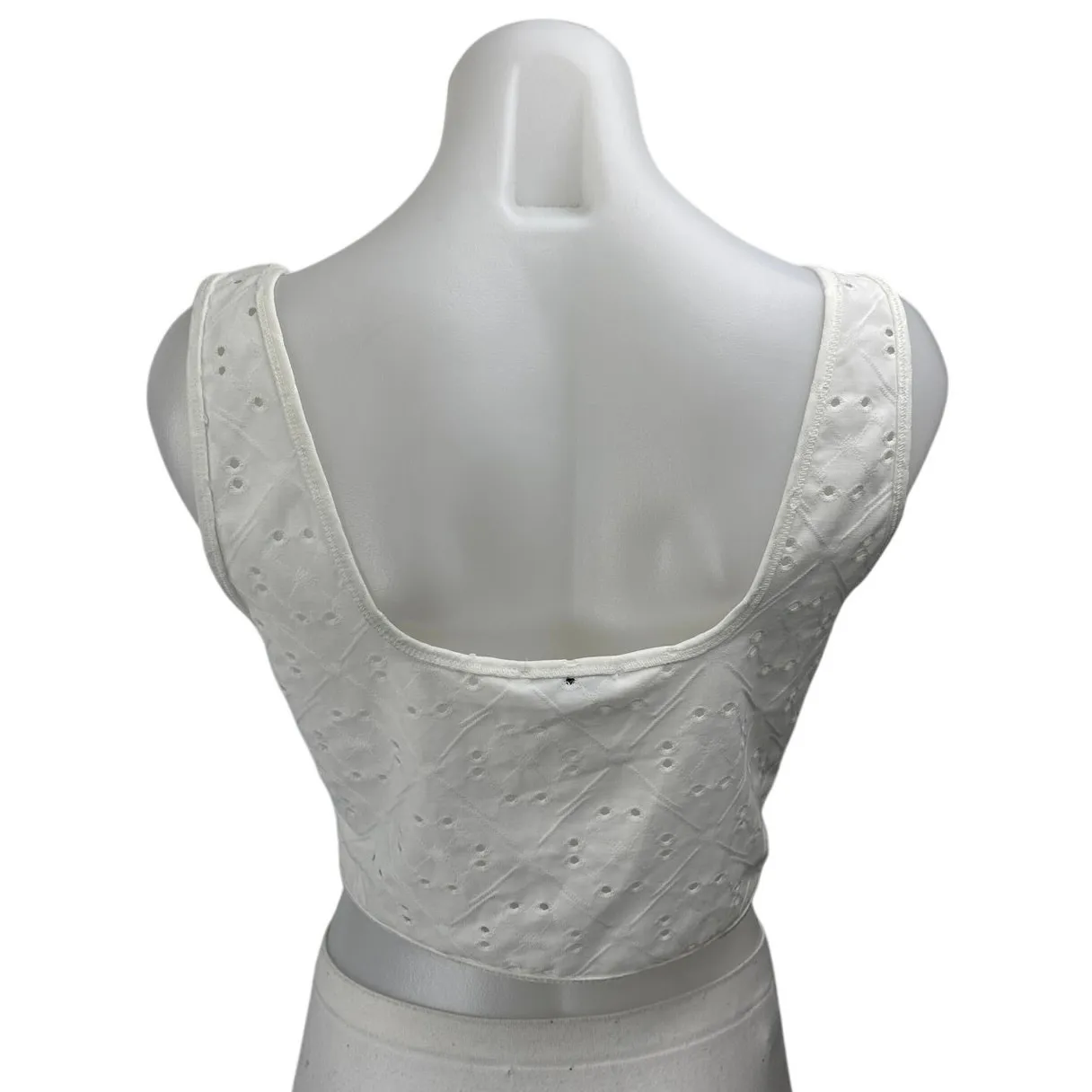 Zara White Embroidered Eyelet Sleeveless Cami Crop Bustier Corset Tank Top Sz L - Image 2