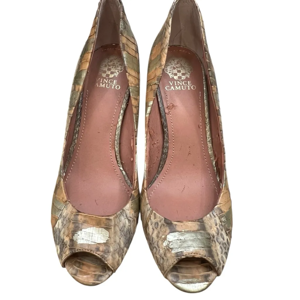 Vince Camuto Metallic Snakeskin Peep-Toe Heels - Size 9 - Image 4