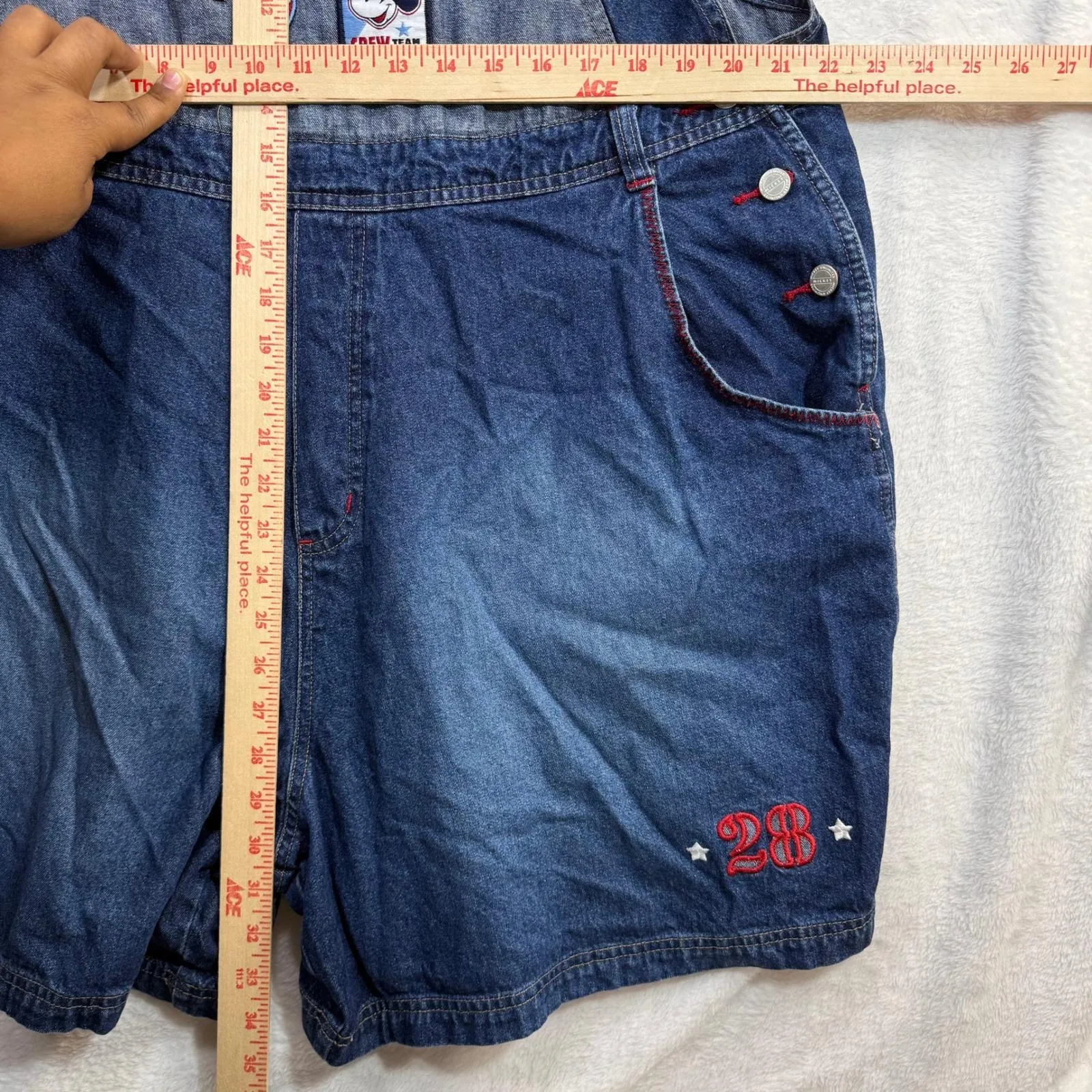 Y2K Main‎ Street Disney 22W Denim Overalls Shorts Mickey Mouse Adult Summer VTG Blue - Image 8