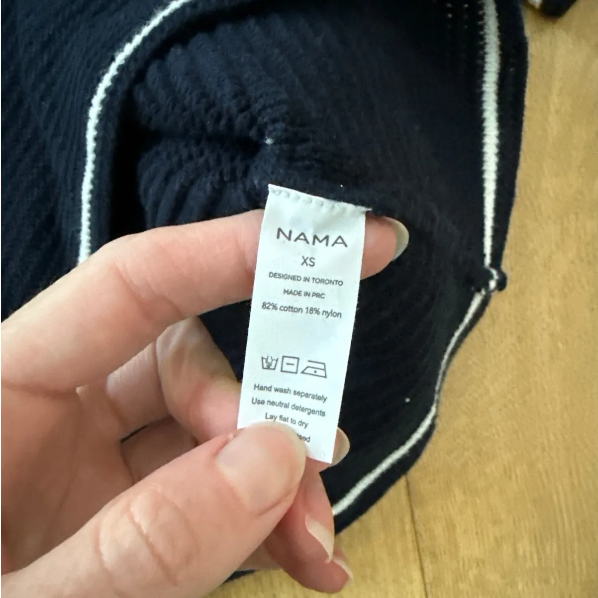 Nama Polo Shirt Crochet Short Sleeve Size XS Navy Blue White - Image 2