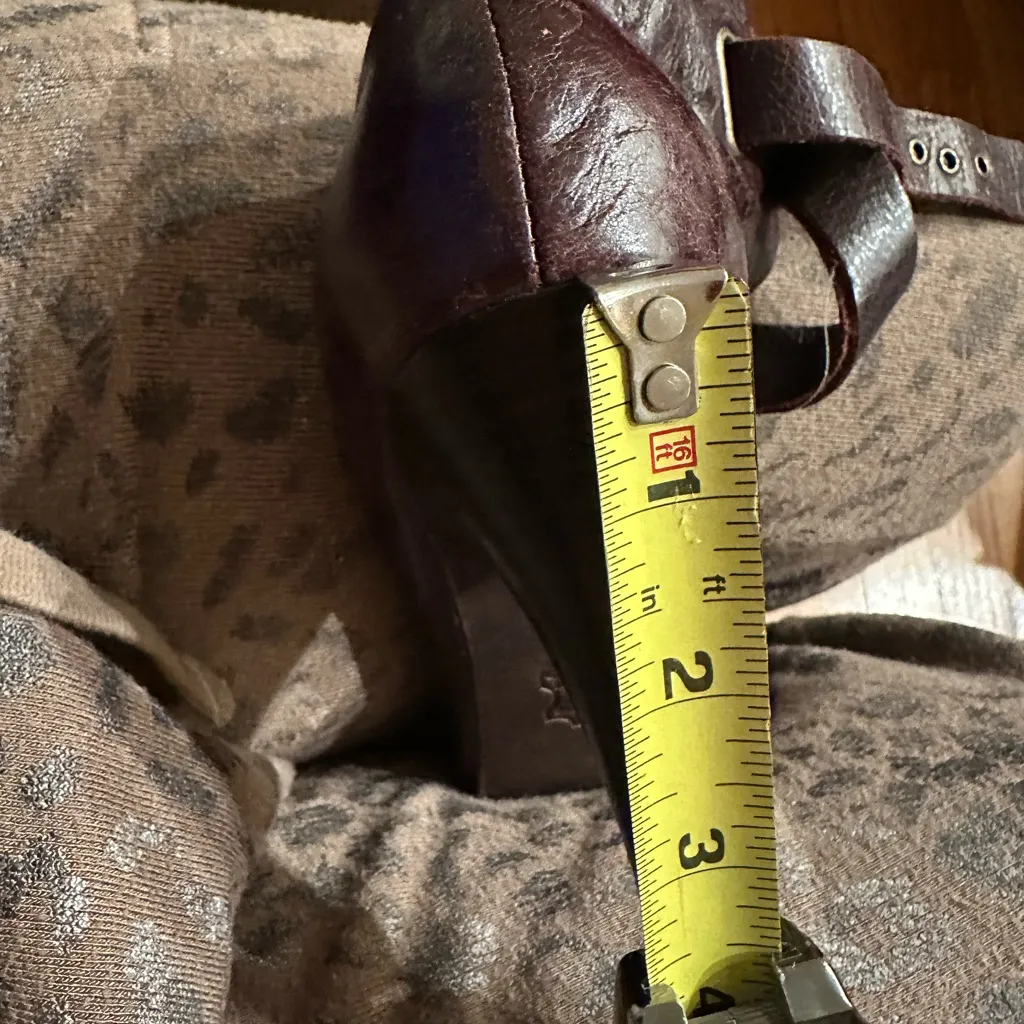 Anthropologie+Farylrobin Leather Burgundy Mary Jane Ankle Cuff 3.5 Heels Sz 7. Brown - Image 13