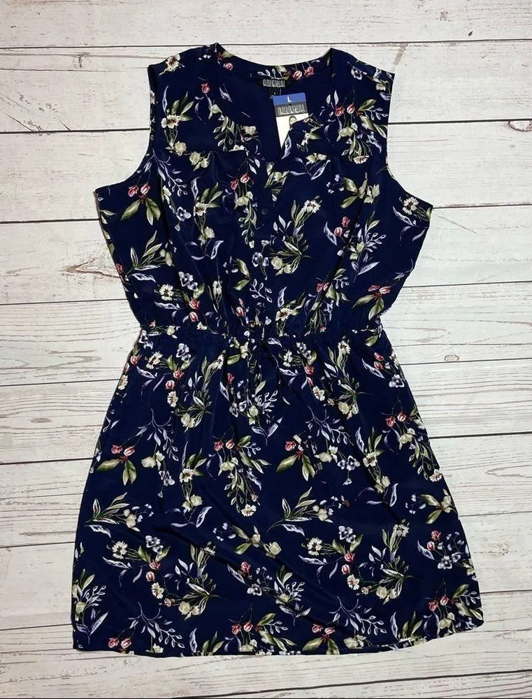 Nicole Miller Sleeveless Dress, Navy Floral Print  Size L - Image 8