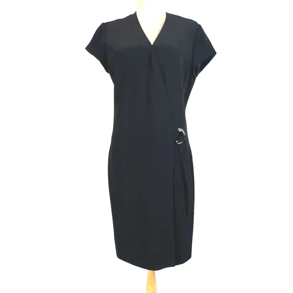 Lafayette 148 New York Black Wrap Dress Size 4 Short Sleeve Quiet Luxury Classic - Image 2